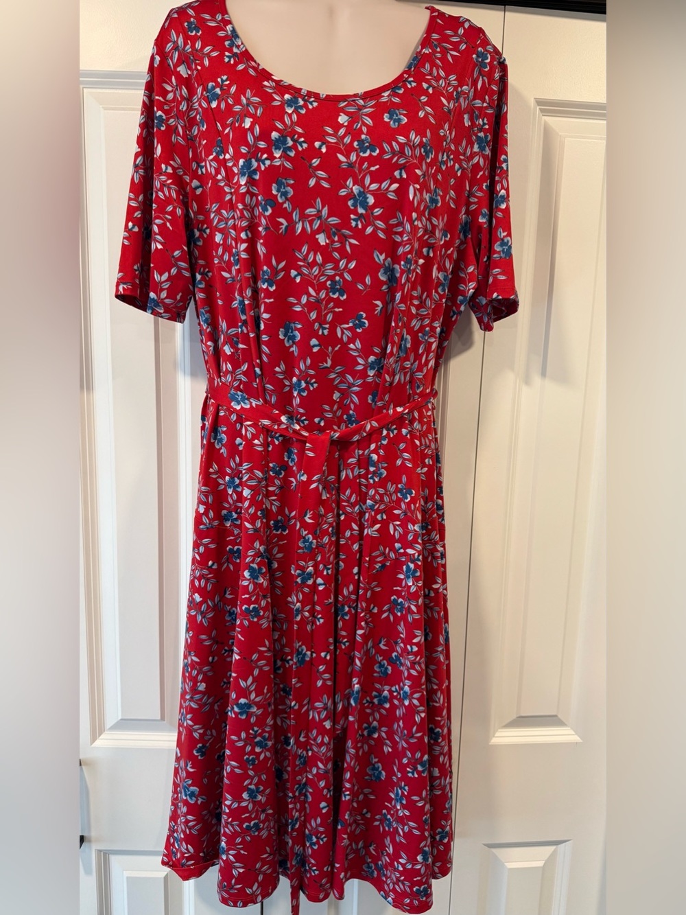 North Style red blue floral full length dress PXL petite xl